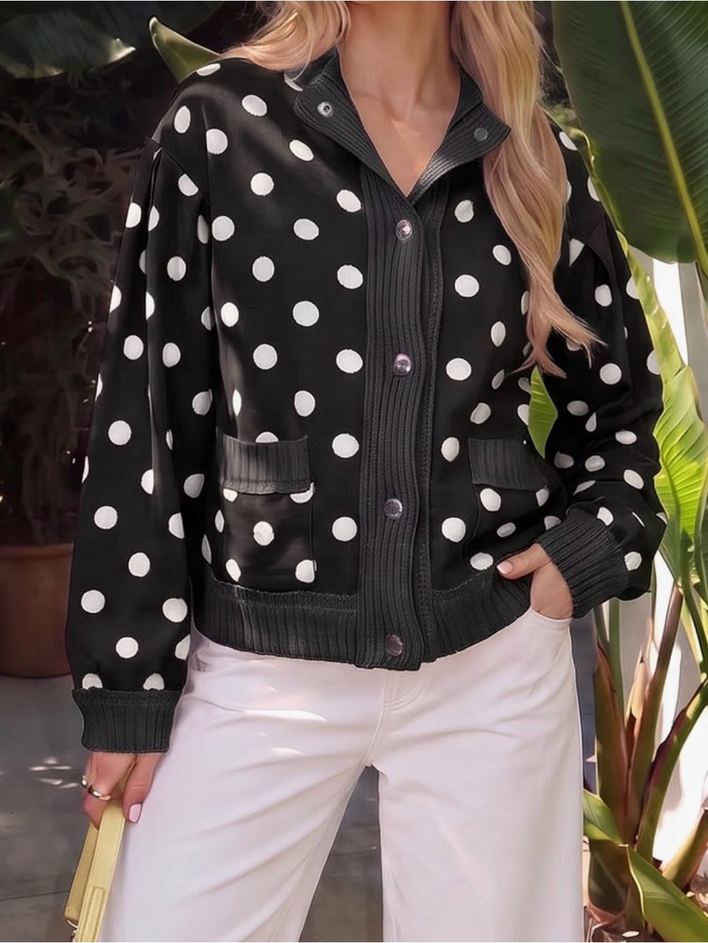 Polka Dot Black Bomber Jacket - Casual Chic